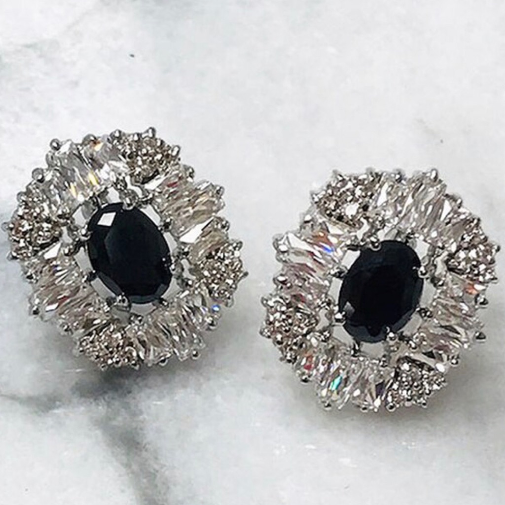 Jet Black Crystals Cubic Zirconia Button Earrings 39$